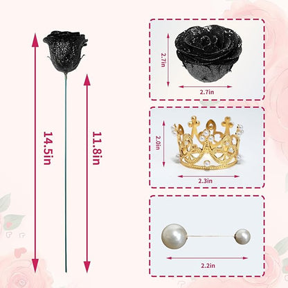Glitter Roses Bouquet, Shiny Artificial Flowers with Stems DIY Fake Glitter Flowers Bouquet for Valentine's Day, Mother's Day, Anniversary, Graduation, Birthday, 24 Roses (Black)