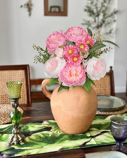 Hot Pink Flowers Artificial Peonies Silk Flowers with Stems 10PCS Realistic Fake Peony Daisies Long Faux Flowers for Vase Floral Centerpiece Arrangements Wedding DIY Bridal Bouquet Party Home Decor