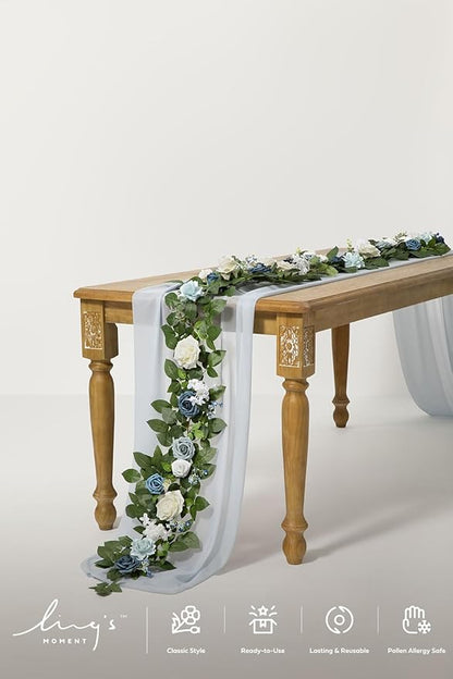 Ling's Moment 5FT Dusty Blue Artificial Flower Garland Rose Leaves Floral Garland Arch Flowers Vine Table Centerpieces Decoration