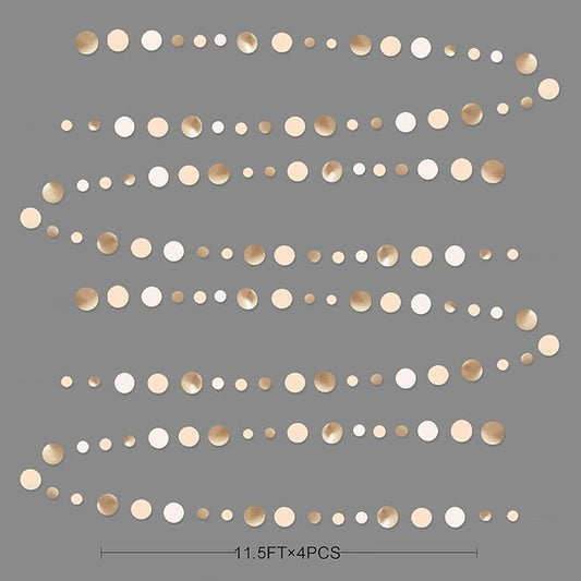 Champagne Gold Party Decorations Circle Dots Garland Gold Neutral Nude Neutral Cream Beige Boho Hanging Polka Dot Streamer for Bridal Shower Birthday Wedding Engagement Baby Shower Party Supplies