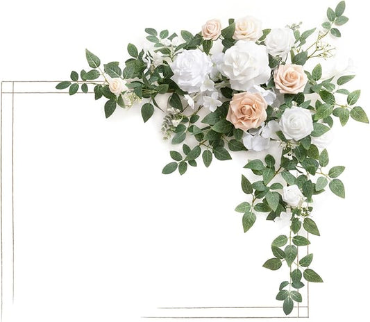 Ling's Moment Wedding Artificial Welcome Sign Flowers Swag Arch Floral Garland Decorations White & Sage for Ceremony Reception Entrance Entryway Party Banquets Easel Wall Home Outdoor(NOT Include Sign