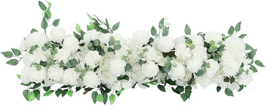 TFCFL Artificial Flowers Row, 39.5" X 12" Wedding Arch Faux Floral Swags, 3D Flower Panels Arrangement, DIY Wall Backdrop for Wedding Party Table Runner Decoration (White)