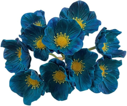 14Pcs Real Touch Anemone Poppy Bouquet for Artificial Flower Decor Kitchen Table Centerpiece Vase Home Greenery Wedding Holding Flowers Backdrop Arch Wall (Blue)