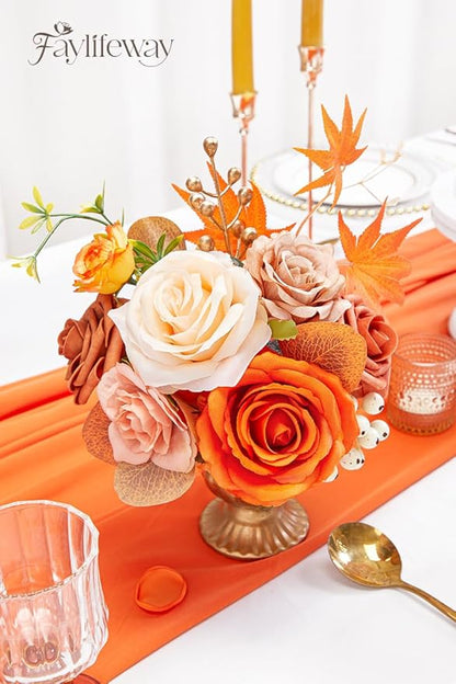 Artificial Flowers Fall, Orange Faux Flowers with Stems Silk Mix Peony Combo Box Set for DIY Bridal Wedding Bouquets Table Centerpieces Baby Shower Party Home Decorations