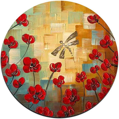 Red Watercolor Flowers Round Coaster Set - Made of Recycled Rubber - Set of 4