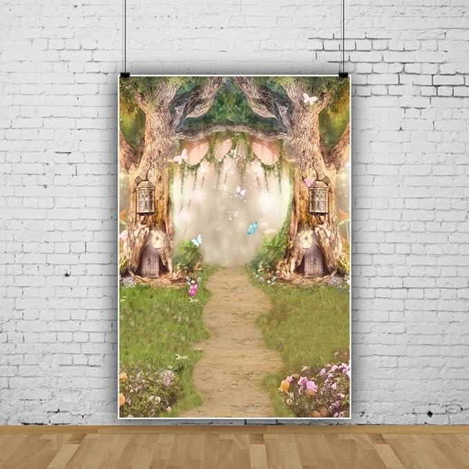 Leowefowa 3x5ft Vinyl 1st Birthday Backdrop Fairy Tale Forest Enchanted Flower Baby Shower Photo Background for Birthday Party Photoshoot Newborn Baby Kids Children Studio Props Photography Backdrops