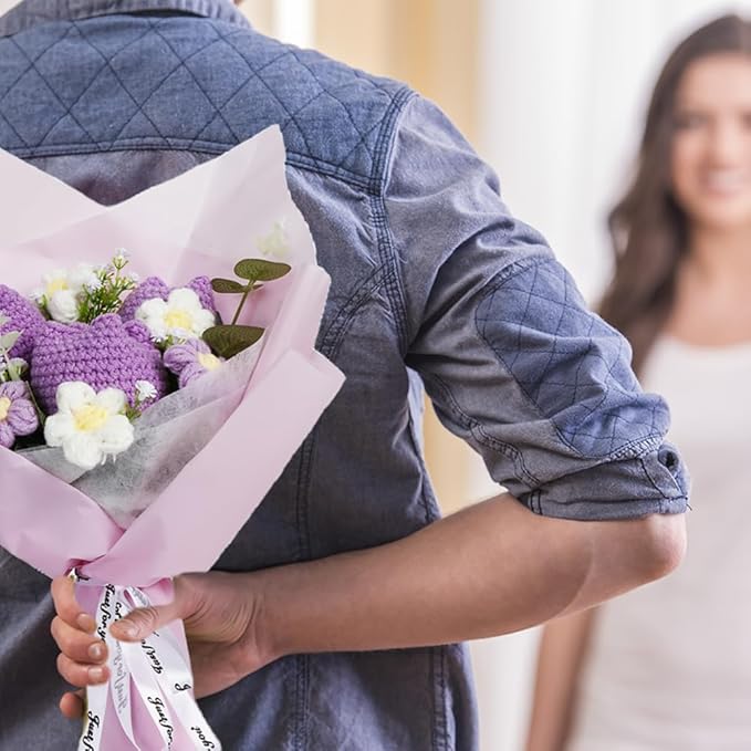 Chordobe Crochet Flower Tulip Bouquet: Handmade Artificial Flower Knitted Sunflower Bouquet for Festival Wedding Graduation Anniversary (Purple)