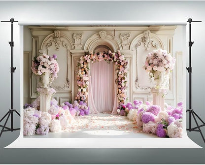 YongFoto Wedding Backdrop 5x3ft Flower Arch Door European Style Photography Background Mr Mrs Marriage Engagement Bridal Shower Wedding Ceremony Reception Party Decor Banner Portrait Photoshoot