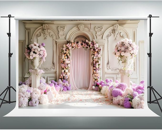 YongFoto Wedding Backdrop 12x10ft Flower Arch Door European Style Photography Background Mr Mrs Marriage Engagement Bridal Shower Wedding Ceremony Reception Party Decor Banner Portrait Photoshoot