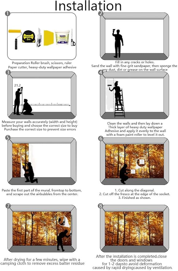 Beautiful Fall Colors in The Forest Wallpaper, Bedroom, Living Room, Bathroom Background Wall Decor Forest Yellow Leaves Mural（Non-self-Adhesive）