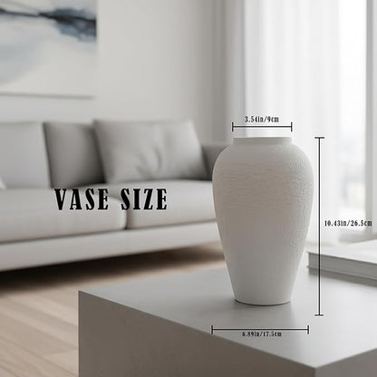 Vintage Ceramic Vase, Minimalist Texture Stone Patterned White Flower Vase, Decorative Vase for Living Room Shelf Farmhouse Dining Table Centerpiece Decor (White Texture 10.4'')