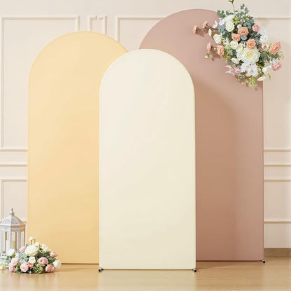 Boho Arch Backdrop Cover 8FT 7.2FT 6.6FT Stretchy Wedding Arch Covers Set of 3 Spandex Fitted Nude Champagne Cream Fabric Backdrop Cover for Party Baby Shower Birthday Decoration