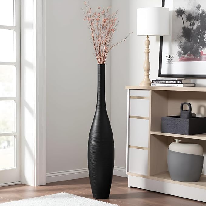 Black Vase Tall Black Floor Vases, 27.5 Inch Modern Tall Vases for Living Room Modern Floor Vase for Living Room Corner Office Home Decor