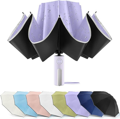 Bodyguard Inverted Umbrella - Large Windproof for Rain & Sun, Compact Reverse With Reflective Stripe, Teflon-Coated for Women Men, Travel Folding With Cover Bag