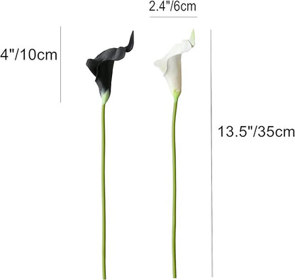 Mandy's PU Black and White Calla Lily Artificial Flowers 20 Stems 13.5in Faux Realistic Centerpiece for Thanksgiving and Christmas Decorations DIY Bridal Bouquet Home Décor