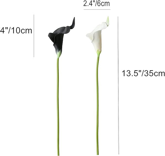 Mandy's PU Black and White Calla Lily Artificial Flowers 20 Stems 13.5in Faux Realistic Centerpiece for Thanksgiving and Christmas Decorations DIY Bridal Bouquet Home Décor