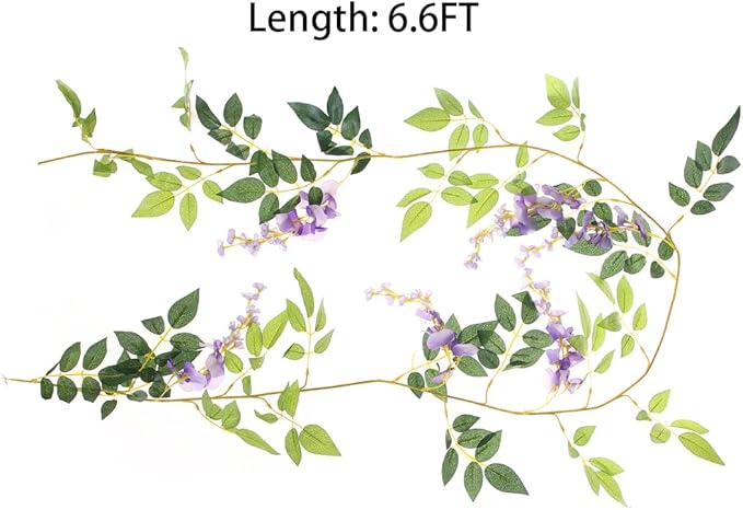 2Pcs 6.6Ft Artificial Flowers Vines Silk Wisteria Artificial Garlands Fake Hanging Green Leaf Flower Ivy Vines for Home Garden Wedding Arch Decor, Purple