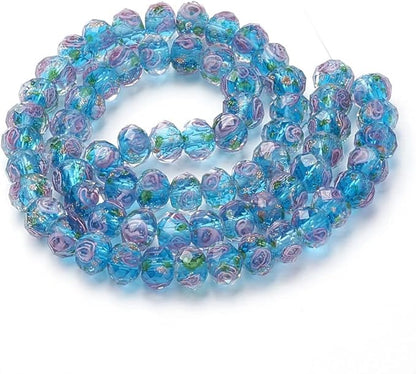 PH PandaHall 45pcs 9~12mm Gold Sand Lampwork Beads Glass Handmade Round Loose Beads for Rosary Making Jewelry Craft Making with 2mm Hole - Dodger Blue