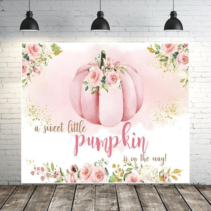 Pumpkin 1st Birthday Backdrop, Blush Pink Floral Pumpkin First Birthday Background, Girl First Birthday Party Cake Table Decoration Banner Photo Booth Props (10x8ft)