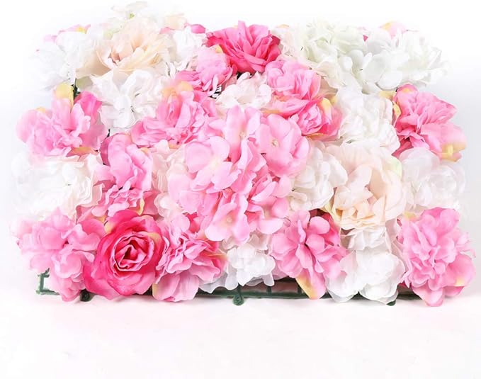 16"x 24" Artificial Flower Wall Panels,Flower Wall Mat Silk Flower Panels for Outdoor Garden Backyard Fence Fence Privacy Screen and Indoor Wall Decor (8Pcs Pink+White 8)