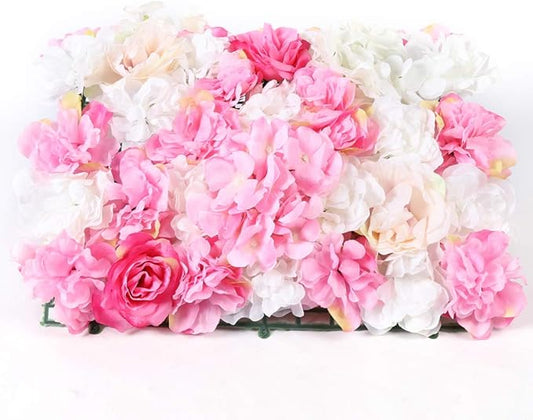20pcs 24" x 16" Artificial Flower Wall Panel Background,3D Silk Hydrangea Rose Flowers Wall Backdrop for Wedding Party Event Photo Stage Backdrop Wall Decor (Deep Pink Champagne)