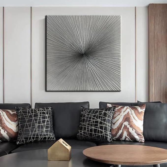3D Abstract Art Oil Paintings on Canvas Texture Silver Gray Color Abstract Artwork Modern Home Decor Canvas Wall Art Ready to Hang for Living Room Bedroom 30x30inch