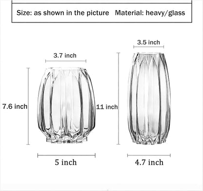 Flower Vase,7.8 inch,GIDARY Thickened Clear Ribbed Glass Vase for Bookshelf,Dinner Table,Indoor Office Desktop,Meeting Room,Home Christmas Day Decoration