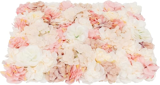 20 PCS Flower Wall Panels, 3D Rose Hydrangea Floral Wall Background Silk Flowers Panel Decoration, 23.6x15.7inch Artificial Flower Backdrop for Wedding, Party, Anniversary
