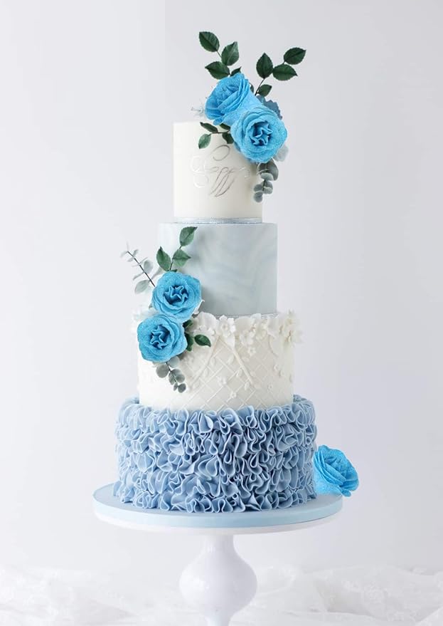Light Blue Roses Artificial Flowers,30PCS Fake Glitter Roses with Stem for Wedding Bouquet Party Christmas Home Decor(Light Blue)