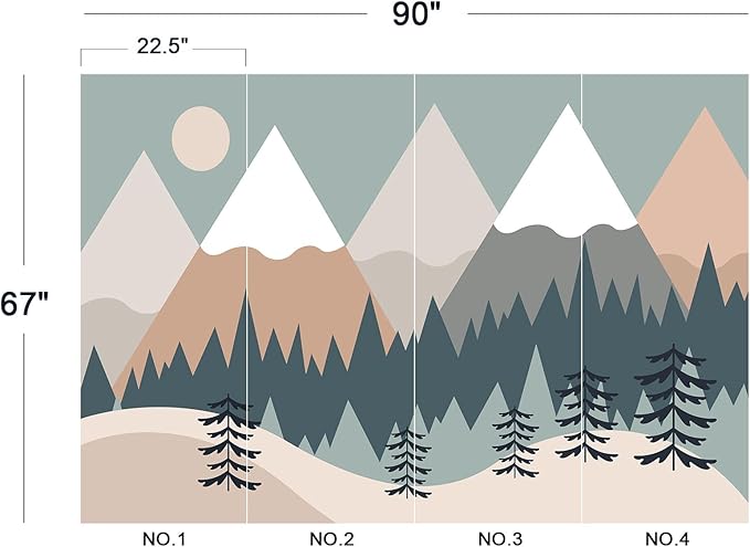 Eierme-Baby Mural Photo Wallpapers with Mountains Sun Trees Peel and Stick 90" x 67"