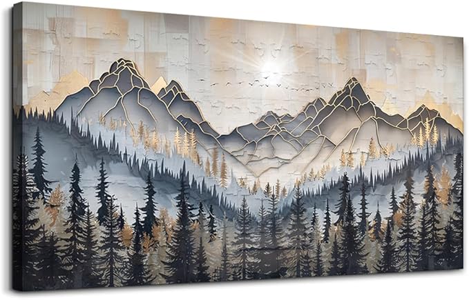 PHAOHUAXM Large Canvas Wall Decor For Bedroom Large Wall Art For Living Room Dining Room Modern Office Abstract Ink-Wash Landscape Mountain Wall Pictures Artworks Home Decor Ready To Hang 30"X60"