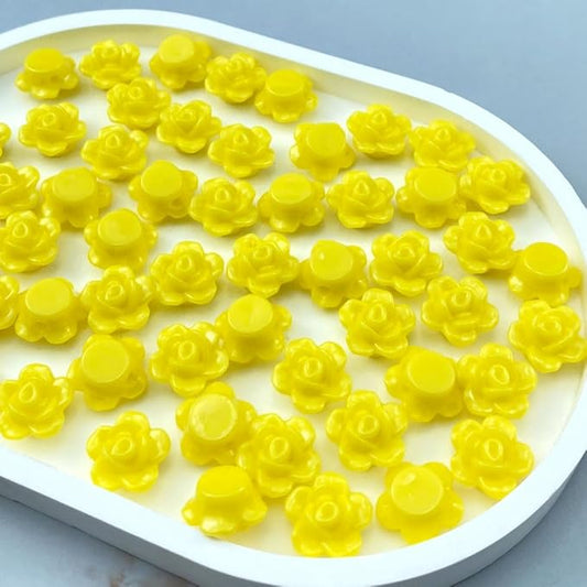 200pcs Acrylic Rose Flower Beads Candy Color Flat Back Spacer Beads Loose Pastel Colorful Decor for DIY Crafts Jewelry Making Bracelet Necklace Earrings(Lemon Yellow)
