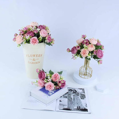 8 Bundles Peonies Artificial Flowers Silk Peonies Faux Flowers Fake Peonies Artificial Flowers Peonies Bouquet for Table Centerpieces Decoration Wedding Decor Home Party Decor (Pink and Violet Red)