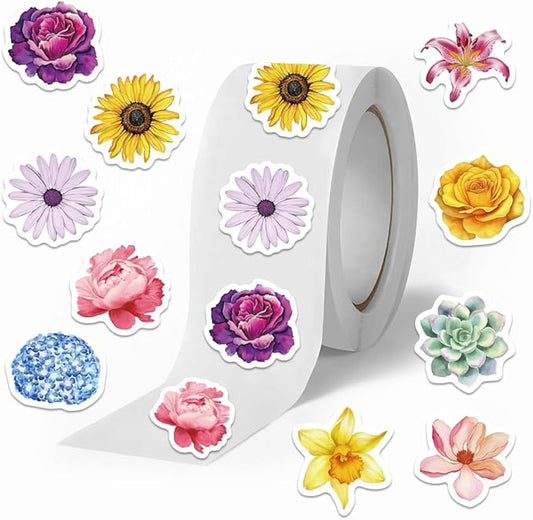500PCS Flower Stickers Roll 10 Styles Envelope Seals Sticker for Aesthetic Flower Decals for Adults Aesthetic Stickers for Scrapbooks Water Bottle Gift Boxes Party Decorations(500 Per Roll)