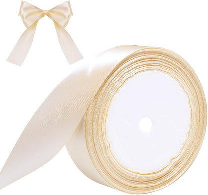 Ivory Ribbon for Gift Wrapping, 1 inch Polyester Satin Hair Ribbons for Flower Bouquet, Weeding Decoration, Baby Shower, Crafts Bows Fabric Christmas Ribbon 25 Yards