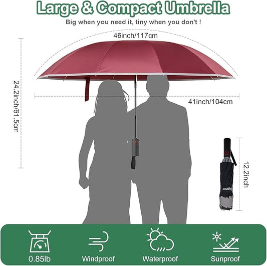 4-in-1 Inverted Travel Umbrella Compact, Automatic Large Umbrellas for Rain & Sun, Portable Windproof Umbrella for Backpack, Reverse Folding Umbrella for UV with Reflective Strips,Lightweight