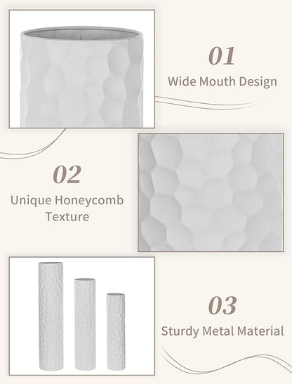 Sziqiqi Tall Vases Floor Standing: White Extra Large Floor Vase for Living Room 27.6/21.7in - Metal Tall Flower Vase for Pampas Grass - Modern Home Decor for Bedroom Office Hallway Corner