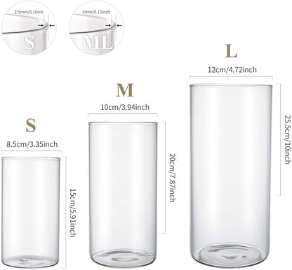 Hurricane Glass Candle Holder Clear Cylinder Vases, Pillar Candle Holders for Floating Candles Table Centerpiece Modern Vases for Weeding Centerpieces Decoration Party Home Decor (1 Set, S+M+L)