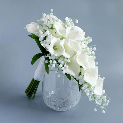 Bride Bouquet for Wedding, White Calla Lily Waterfall Bride Bridal Artificial Flowers Bouquet Cascading Bridal Bouquets for Wedding Ceremony Anniversary Bridal Shower Party Decoration