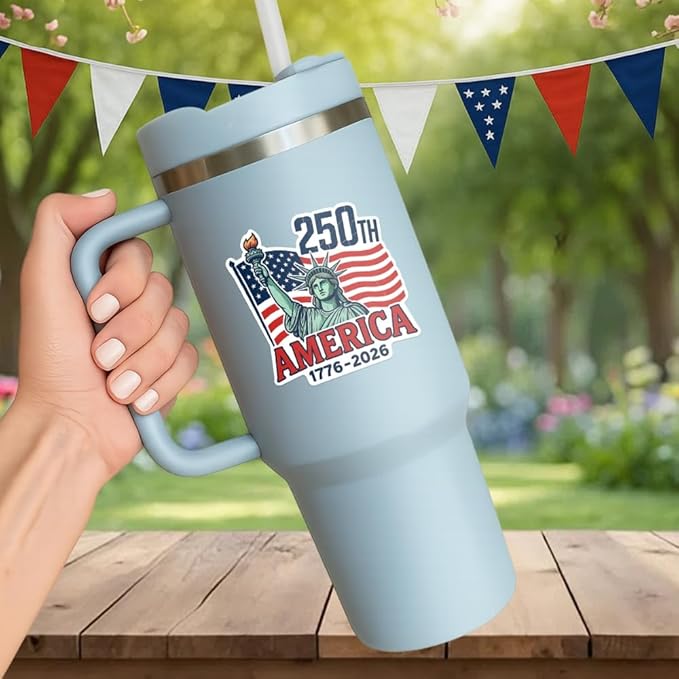 HANDICHI Design 5 Pack 6 Inch America 250th Anniversary Stickers (1776–2026), Patriotic Statue of Liberty & USA Flag Vinyl Decals