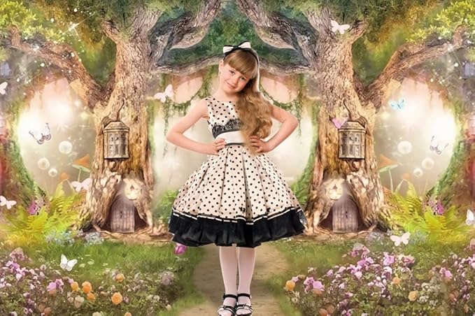 Leowefowa 7x5ft Polyester Spring Backdrop Fairy Enchanted Garden Fairytale Forest Jungle Photo Background for Party Photoshoot Baby Kid Girl Children Photography Studio Props Enchanted Forest Backdrop