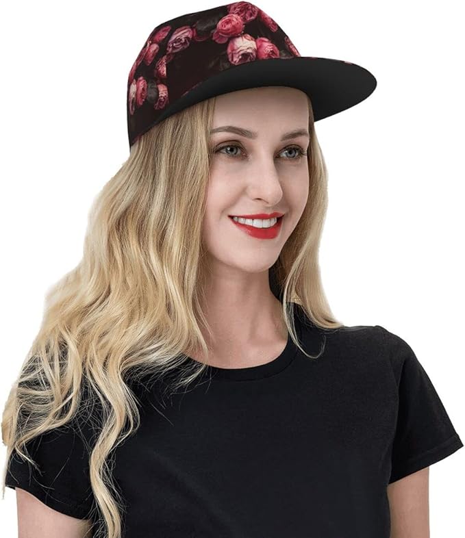 ASYG Rose Baseball Cap Women Hat Fashion Flat Bill Brim Flowers Adjustable Hats Cute Cap