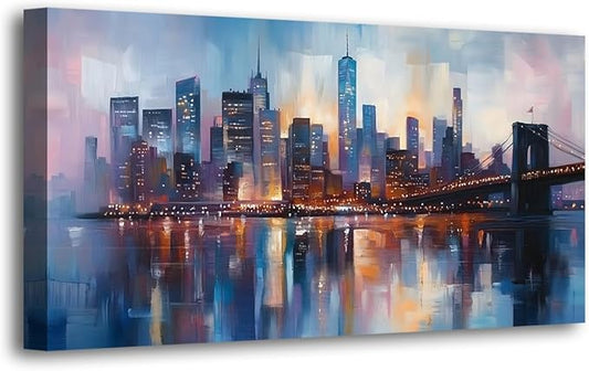 Abstraction Pictures Canvas Wall Art for Living room Office Bedroom Wall Decor,City Wall Art Print Paintings Modern Blue Great bridge Artwork Waterproof Ready to Hang-20x40inch
