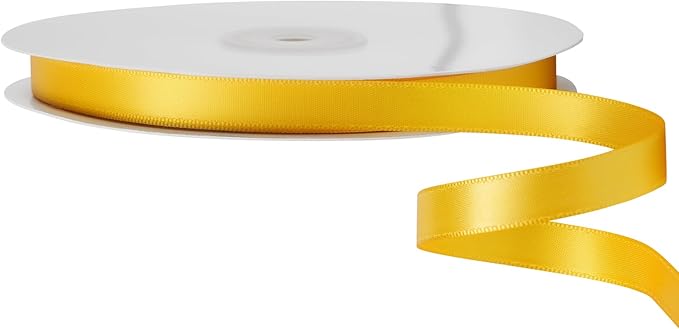 LIUYAXI Yellow Double Faced Satin Ribbon, 3/8" X Continuous 25 Yards, Ribbons Perfect for Gift Wrapping Bows Bouquet Wedding Decor DIY Craft and More