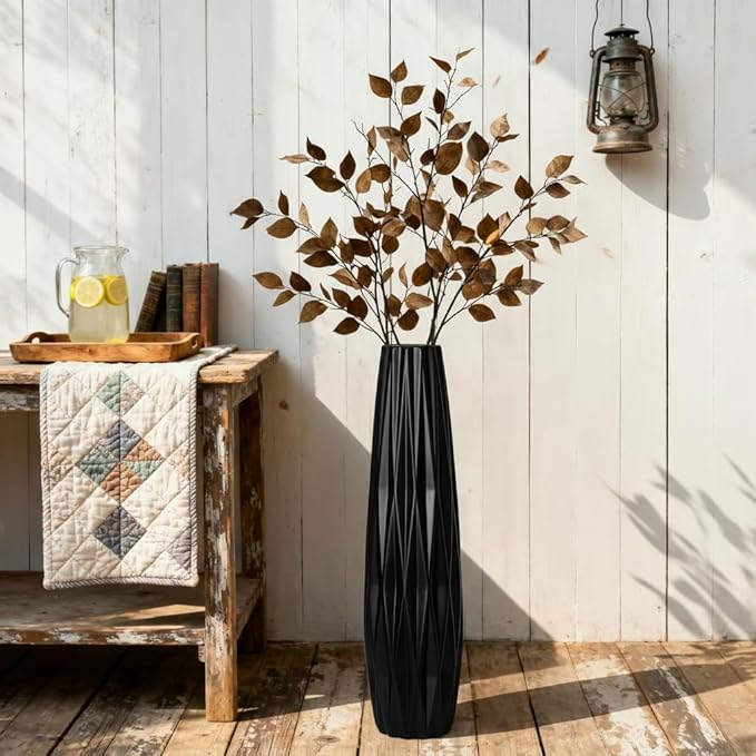 Black Ceramic Tall Floor Vase – 24" Modern Minimalist Decorative Large Vase for Living Room Corner, Entryway, or Office Home Decor