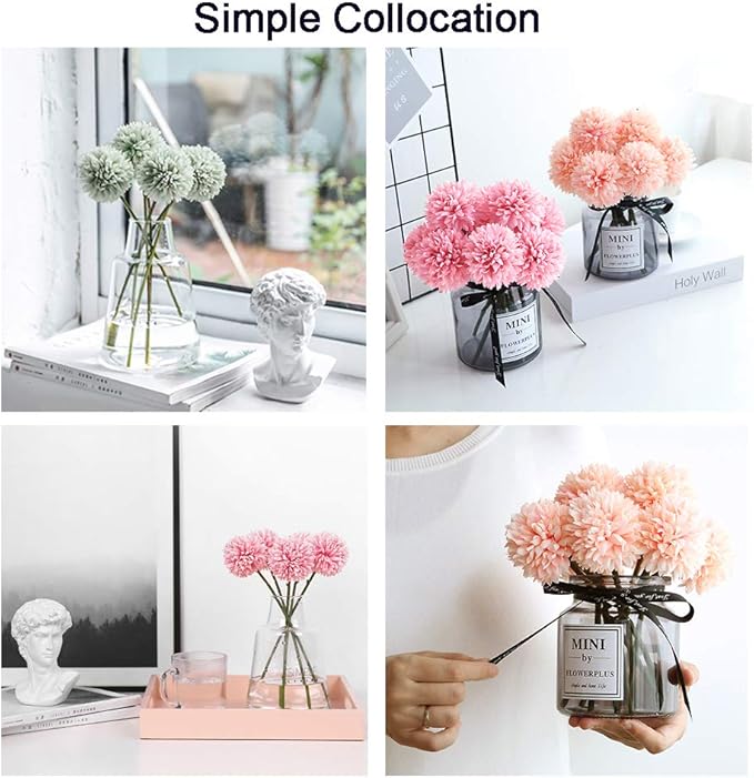 10Pcs Artificial Fake Flower Plants Silk Chrysanthemum Ball Hydrangea Arrangements Wedding Bouquets Decor Home Kitchen Garden Party Table Floral Centerpieces DIY (Gray)