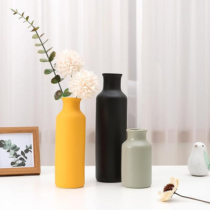 Ceramic Vases Set of 3, Farmhouse Decor Flower Vase for Centerpiece Table Decorations, Boho Decor Vases, Rustic vase in Various Sizes for Living Room,Fireplace, Shelves