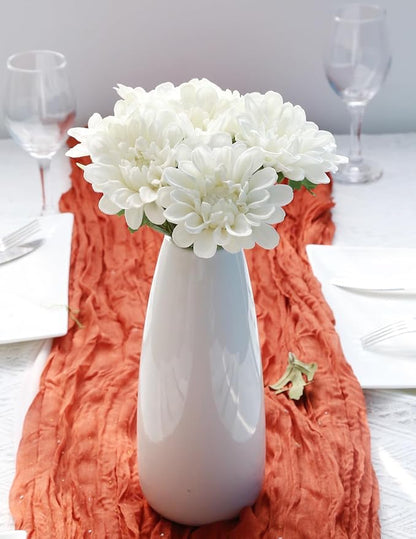 IPOPU 10pcs Artificial Chrysanthemums Flowers 13inch PU Dahlia Flowers White Fake Mums Faux Dahlia Flower with Stems for Home Wedding Office Table Centerpiece Floral Arrangement Decor(White)
