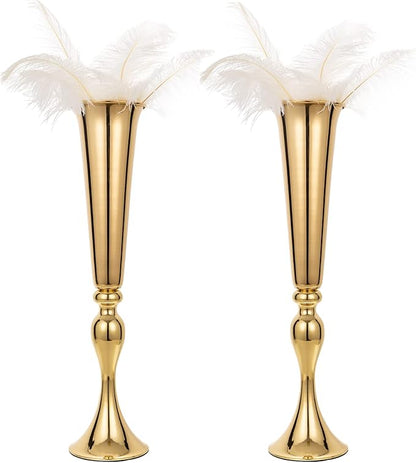 Set of 2 Metal Trumpet Vases for Table Centerpieces, Anniversary Celebration Wedding Party Dinner Table Centerpieces, Wedding Decorations, 21.9"/55.5cm Gold Vases