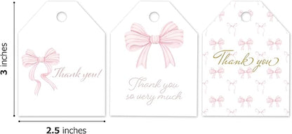 Pro Supply Global 24 Count of 2.5 Inch x 3 Inch Pre Strung Pink Bows Gift Tag Assorted Printed Designs on Large Cardstock Gift Hang Tags - Ideal to Use on Bags